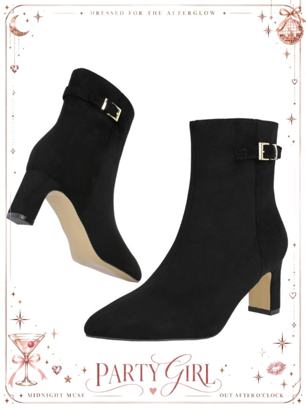 Pointed Toe Ankle Boots Faux Suede Block Heel Chelsea Booties